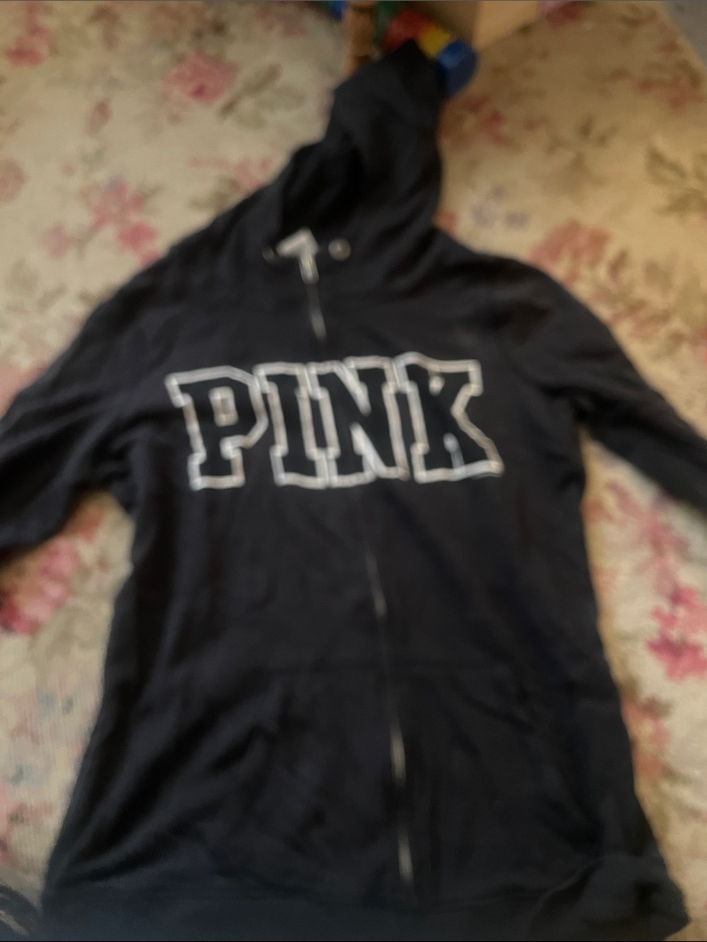 Victoria's Secret PINK Black Zip Hoodie with White Label